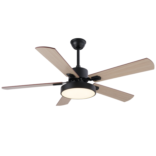 The Venti Light Wood and Black 5 Blade LED Ceiling Fan